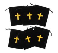 Catholic Cross Drawstring Pouch 6pcs Black for Prayer Beads Travel
