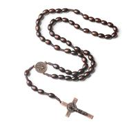 Catholic Cross Necklace with Wooden Rosary Holding Wooden Beaded Cross Mini Jesus Pendant Crucifix for Prayer Meditation Religious Christian Gifts or Necklace Decoration Men & Women 62cm Brown