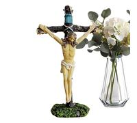Catholic Crucifix Statue | 7.2 Inches Religious Art Sculpture | Resin Decorations for Home Bookshelf Church Bedroom Entryway Kitchen Prayer Room Apartment