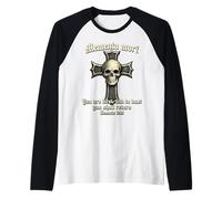 Catholic Crucifix Traditional Latin Skull Memento Mori Raglan Baseball Tee