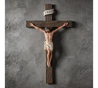 Catholic Crucifix Wall Cross - 12" Hand-Painted Jesus Christ Wall Decor, Realistic Wood-Grain Resin Renaissance Sculpture, Inspirational Home Décor & Religious Gifts