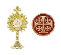 Catholic Enamel Pin Set, 2 Pack, Jerusalem Cross & Eucharistic Monstrance IHS, Gold, Religious Lapel Pins, Faith Gifts for Men & Women, S, Enamel, no gemstone