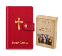 Catholic Faux Leather Holy Card Holder - Pocket Prayer Card Organizer with Snap Closure, 40 Sleeves Religious Album Book Wallet for Mass, Daily Worship & Christian Gifts (Red)
