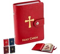 Catholic Faux Leather Holy Card Holder, Pocket Prayer Card Organizer with Snap Closure, Carrying Each Case Bag Religious Closet Essentials Lord God Almighty Hold to 40 Cards for Funeral (Red)