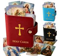 Catholic Faux Leather Holy Card Holder - Pocket Prayer Card Organizer with Snap Closure, Carrying Each Case Bag Religious Closet Essentials Lord God Almighty Hold Christian Gifts (Red)