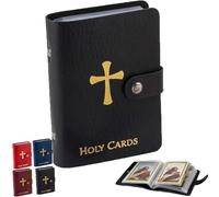 Catholic Faux Leather Holy Card Holder, Pocket Prayer Card Organizer with Snap Closure, Carrying Each Case Bag Religious Closet Essentials Lord God Almighty Hold to 40 Cards for Funeral (Black)