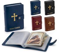 Catholic Faux Leather Holy Card Holder - Pocket Prayer Card Organizer with Snap Closure, Carrying Each Case Bag Religious Closet Essentials Lord God Almighty Hold Christian Gift (Blue,no with Cards)