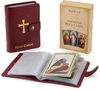 Catholic Faux Leather Holy Card Holder - Pocket Prayer Card Organizer with Snap Closure, Carrying Each Case Bag Religious Closet Essentials Lord God Almighty Hold Christian Gift (Red,with Cards)