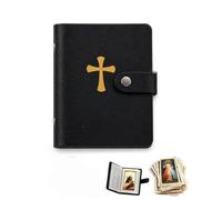 Catholic Faux Leather Holy Card Holder,Pocket Prayer Card Organizer with Snap Closure,Portable Travel Wallet for Religious,for Religious,Book Bible Accessory,for 40 Cards (Black)