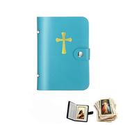 Catholic Faux Leather Holy Card Holder,Pocket Prayer Card Organizer with Snap Closure,Portable Travel Wallet for Religious,for Religious,Book Bible Accessory,for 40 Cards (Blue)
