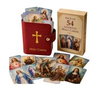 Catholic Faux Leather Holy Card Holder, Pocket Prayer Card with 54 Holy Cards,PU Portable Organizer with Snap Closure for Sacred Heart,Portable Storage Booklet for Cards Medals Tokens Gifts(Red)