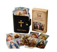 Catholic Faux Leather Holy Card Holder, Pocket Prayer Card with 54 Holy Cards,PU Portable Organizer with Snap Closure for Sacred Heart,Portable Storage Booklet for Cards Medals Tokens Gifts(Black)