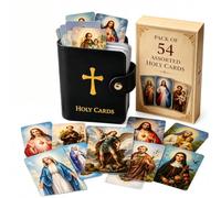 Catholic Genuine Leather Holy Card Holder, Pocket Prayer Card Organizer with Snap Closure for 40 Sleeves, Portable Booklet Case Gift Travel Wallet for Medals Tokens, Christian Religious Devotional