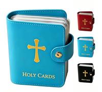 Catholic Genuine Leather Holy Card Holder, Pocket Prayer Card Organizer with Snap Closure for 40 Sleeves, Portable Booklet Case Gift Travel Wallet for Medals Tokens, Christian Religious Devotional