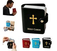 Catholic Genuine Leather Holy Card Holder,Pocket Prayer Card Organizer with Snap Closure,Portable Booklet Case,Book Faux Case Album Carrying Worship Funeral Anima Christi Relic Cross Water Bible Box