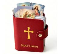 Catholic Genuine Leather Holy Card Holder, Pocket Prayer Card Organizer with Snap Closure, Religious Closet Essentials Lord God Almighty Hold Christian Gift (red,1)
