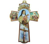 Catholic Gift Chapel Home Decoration Saint St Therese of Lisieux Little Flower Icon with Cherub Angels 6" Wood Wall Cross