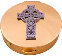 Catholic Gift Shop Bronze Pyx with Celtic Cross & Lourdes Prayer Card