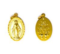 Catholic Gift Shop Gold Miraculous Medal with the Traditional M Surmounted by the Cross and the Immaculate Sacred Hearts Plus Lourdes Prayer Card
