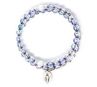 Catholic Gift Shop Gray Memory Wire Rosary Bracelet, Miraculous Medal Pendant, Wrap Around Rosary Bracelet & Lourdes Prayer Card