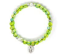 Catholic Gift Shop Green Memory Wire Rosary Bracelet, Miraculous Medal Pendant, Wrap Around Rosary Bracelet & Lourdes Prayer Card