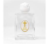 Catholic Gift Shop Lourdes Gifts - Glass Holy Water Bottle - White Rose Top, Containing Lourdes Water, Prayer Card