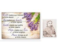 Catholic Gift Shop Ltd Wood Post A Plaque/Card Love, Joy, Faith, Hope & Peace & Lourdes Prayer Card
