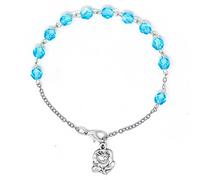 Catholic Gift Shop One Decade Rosary Bracelet with Turquoise Crystal Beads, Apparition Rose Medal, Single Decade Bracelets, Lourdes Prayer Card