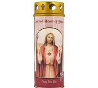 Catholic Gift Shop Sacred Heart of Jesus Pillar Candle with Gold Foil Highlights. Graveyard Candle