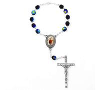 Catholic Gift Shop St Christopher One Decade Car Rosary - Black Glass Beads and a Saint Christopher Junction Medal, Car Rosaries & Lourdes Prayer Card