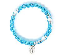 Catholic Gift Shop Turquoise Memory Wire Rosary Bracelet, Miraculous Medal Pendant, Wrap Around Rosary Bracelet & Lourdes Prayer Card