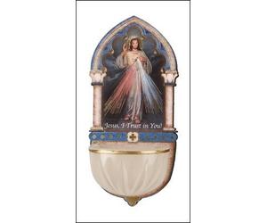 Catholic Gifts - Luminous Divine Mercy Holy Water Font with Gold Foil Highlights (3001)