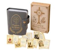 Catholic Holy Card Gift Set with Faux Leather Holder, 54 Prayer Pack Pocket Organizer for First Communion and Confirmation, Devotional Saint Keepsake Religious Present for Church and Travel (Gray)