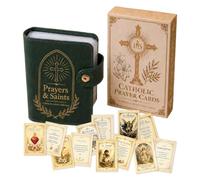 Catholic Holy Card Gift Set with Faux Leather Holder, 54 Prayer Pack Pocket Organizer for First Communion and Confirmation, Devotional Saint Keepsake Religious Present for Church and Travel (Green)