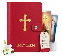 Catholic Holy Card Holder, Faux Leather Prayer Card Organizer with 40 Card Sleeves and Snap Closure, Pocket Holy Card Case for Mass, Daily Prayer, Memorial Cards and Religious Gifts (Red,6PCS)