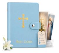 Catholic Holy Card Holder, Faux Leather Prayer Card Organizer with 40 Card Sleeves and Snap Closure, Pocket Holy Card Case for Mass, Daily Prayer, Memorial Cards and Religious Gifts (Ocean Blue,6PCS)