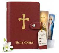 Catholic Holy Card Holder, Faux Leather Prayer Card Organizer with 40 Card Sleeves and Snap Closure, Pocket Holy Card Case for Mass, Daily Prayer, Memorial Cards and Religious Gifts (Brown,2PCS)