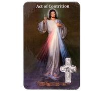 Catholic Holy Card with Built-In Medal Pendant | Laminated Full-Color | Prayer Printed on Back | Great Christian Gift for First Communion and Confirmation (Act of Contrition (Brown))