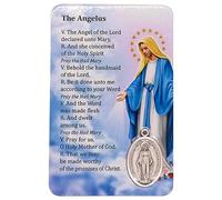 Catholic Holy Card with Built-In Medal Pendant | Laminated Full-Color | Prayer Printed on Back | Great Christian Gift for First Communion and Confirmation (The Angelus)