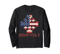 Catholic Knight Templar Crusader Cross American Flag Long Sleeve T-Shirt