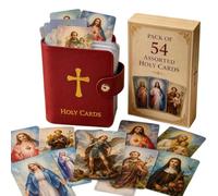 Catholic Leather Holy Card Holder, 54 Catholic Prayers Cards with Pocket Holy Card Organizer, Pocket Prayer CardOrganizer with Snap Closure Devotional Cards Case for Mass,Daily Prayer