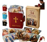 Catholic Leather Holy Card Holder with 54 Catholic Prayers Cards, Pocket Christian Holy Prayer Card Organizer with Snap Closure, Portable Travel Wallet for Religious Catholic & Christian Gift (Red)