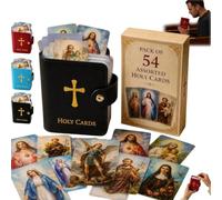 Catholic Leather Holy Card Holder with 54 Catholic Prayers Cards, Pocket Christian Holy Prayer Card Organizer with Snap Closure, Portable Travel Wallet for Religious Catholic & Christian Gift (Black)