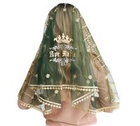 Catholic Mantilla Mass Infinity Veil Church Lace Veil Spanish Chapel Mass Head Covering Veil Long AveMaria (Gold/Green)
