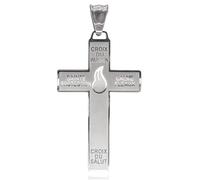 Catholic Marie Julie Jahenny of Benediction with Protection Cross of Forgiveness with White Enamel Flame,Holy Cross of Pardon , Stainless Steel Crucifix End Times Pendant,cruz del perdón,cruz del