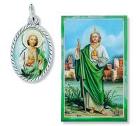 Catholic Medal for Necklace and Cardstock Saint Image - 7/8" Color Saint Medal Pendant for Catholic Necklace - Made in Italy, Non-Precious Metal, No Gemstone