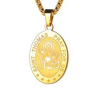 Catholic Medal Saint Thomas Aquinas Protection Necklace Stainless Steel Gold Chain