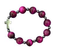 Catholic Natural Stone Rose Red Teye Stone Cross Bracelet Prayer Bracelet, One Size, Wood, no gemstone