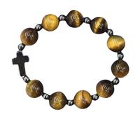 Catholic Natural Stone Rose Red Teye Stone Cross Bracelet Prayer Bracelet, One Size, Wood, no gemstone