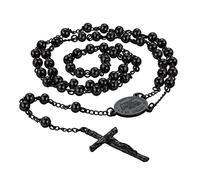 Catholic Necklace for Men Rosary Beads Black Christian Prayer Rosary Necklace